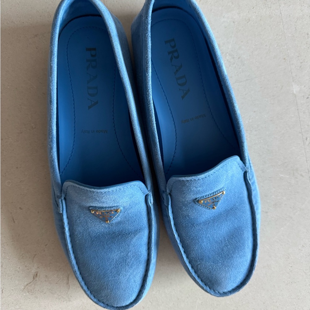 Prada Women’s Sky Blue Suede Loafers